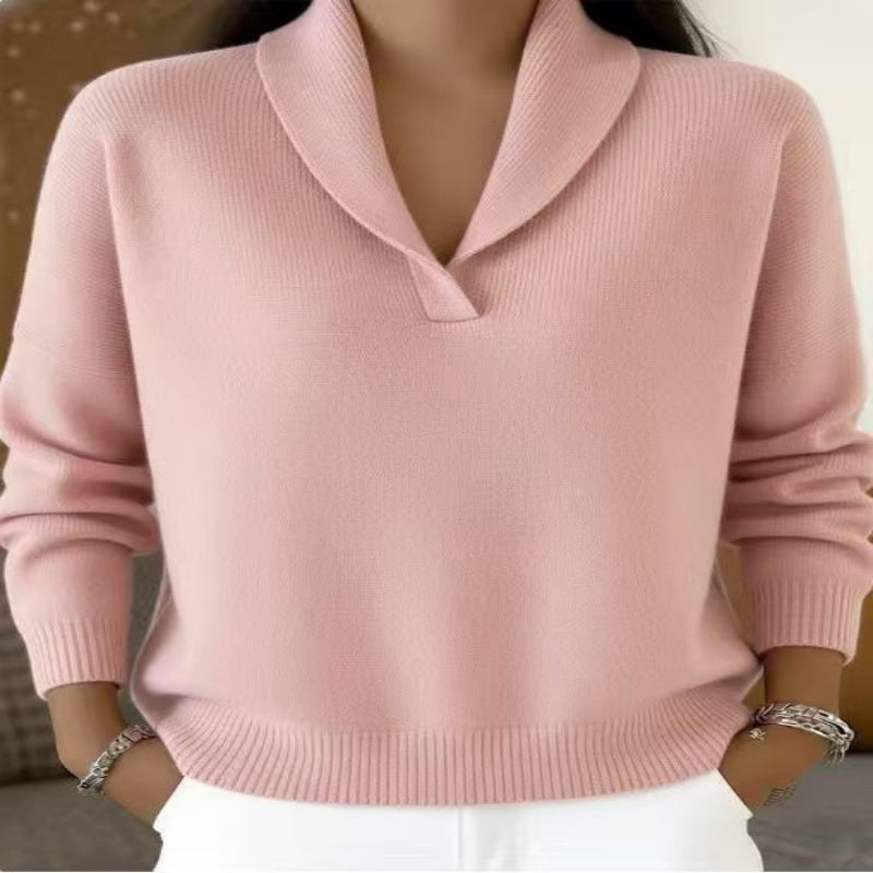 Elegant Damtröja med Sjalkrage – Mjuk och Bekväm Stickad Pullover för Vardagen