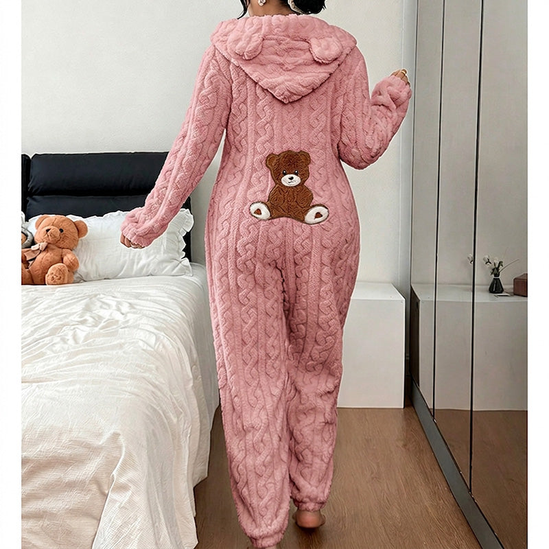 Mysig Onepiece Dam – Varm och Bekväm Hooded Jumpsuit för Avkopplande Hemmadagar