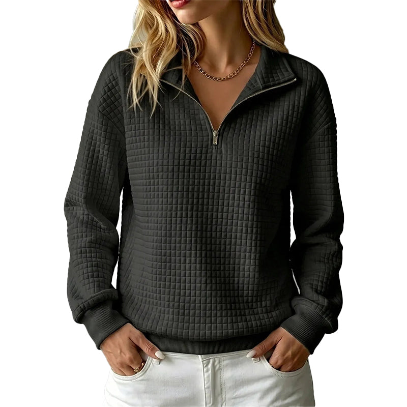 Quiltad Tröja för Kvinnor – Mjuk Half Zip Sweatshirt med Bekväm Passform