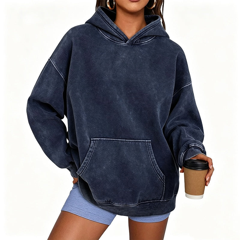 Oversized hoodie med tvättad vintageeffekt och känguruficka