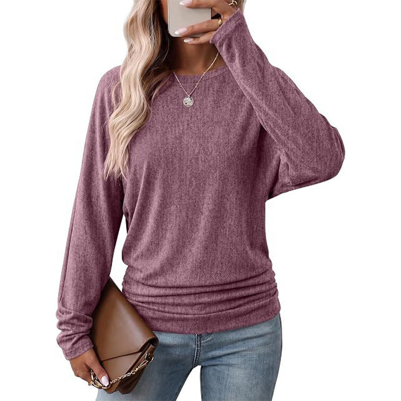 Elegant Oversize Tröja för Dam – Mjuk Stickad Topp med Fladdermusärm & Rynkad Midja