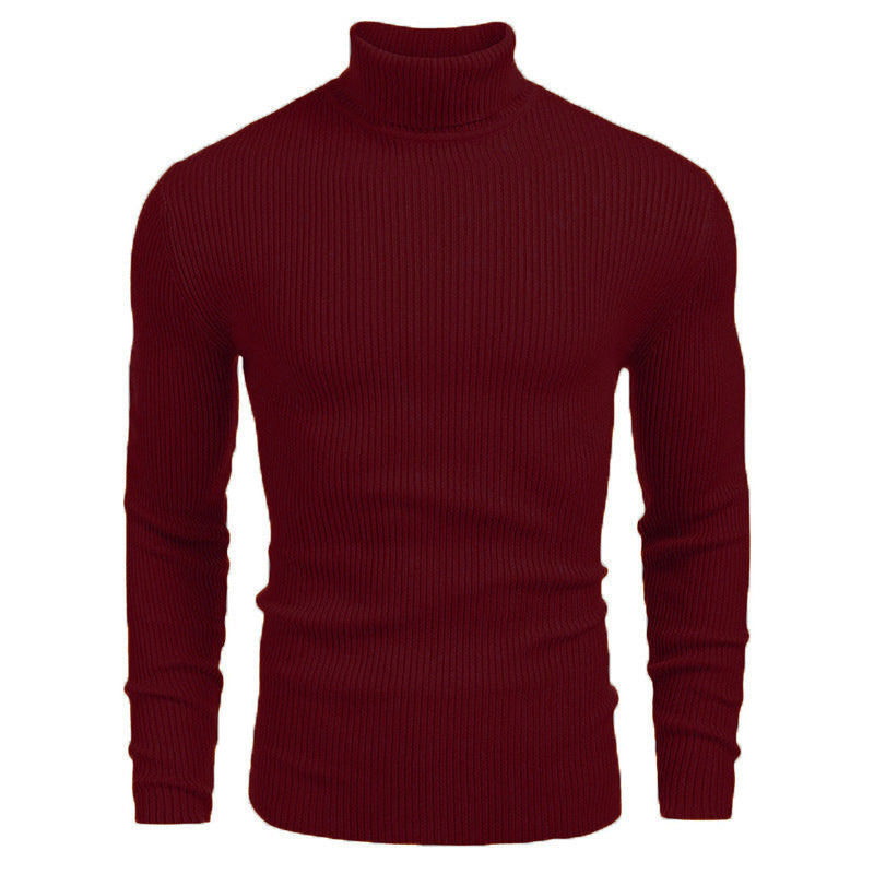 Vinterstickad Polotröja Herr – Ribbstickad Turtleneck Tröja med Långa Ärmar