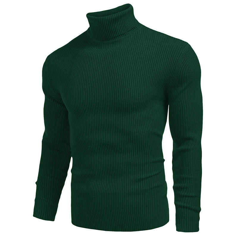Vinterstickad Polotröja Herr – Ribbstickad Turtleneck Tröja med Långa Ärmar