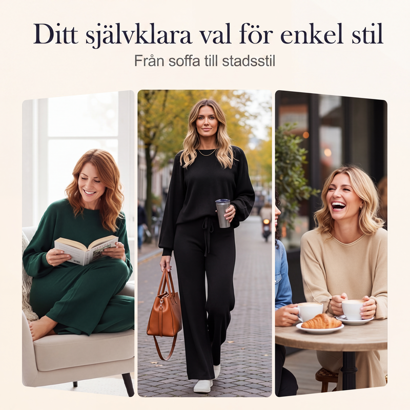 Avslappnad enfärgad topp och byxor med vida ben för dam, 2-delat set