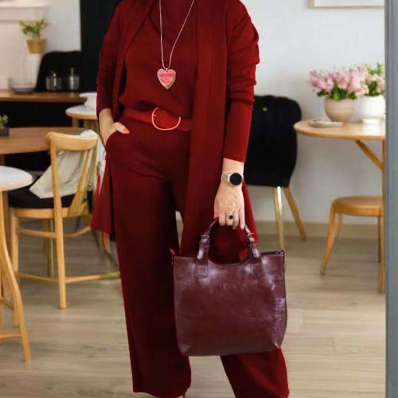 🍂Nya höstnyheter|💞Elegant 3-delat set med lång kofta, topp och byxor💞