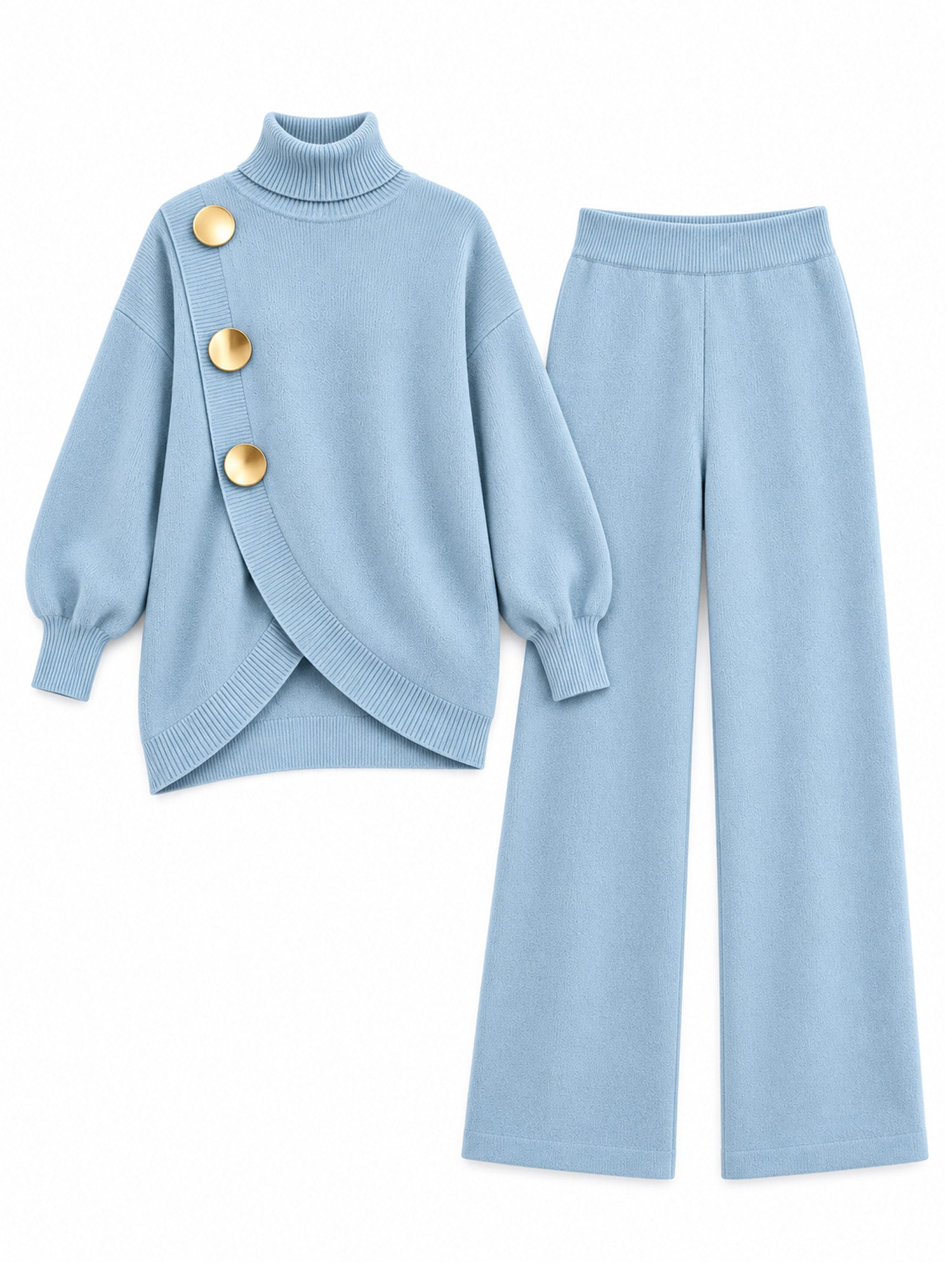 🛍️ Specialerbjudande ✨ Elegant set med damtröja med hög hals och byxor med vida ben – bekväm passform och elegant look