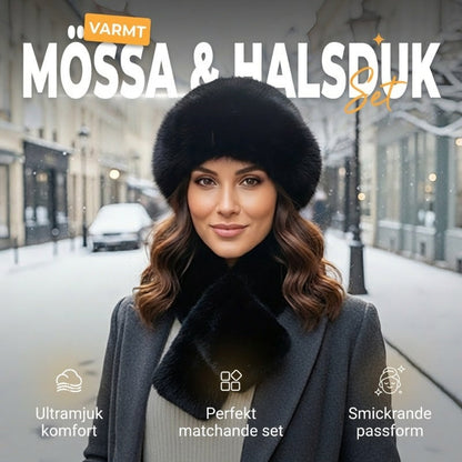 ❄️ Fluffig Vintermössa Dam med Matchande Halsduk – Mjukt Vinterset