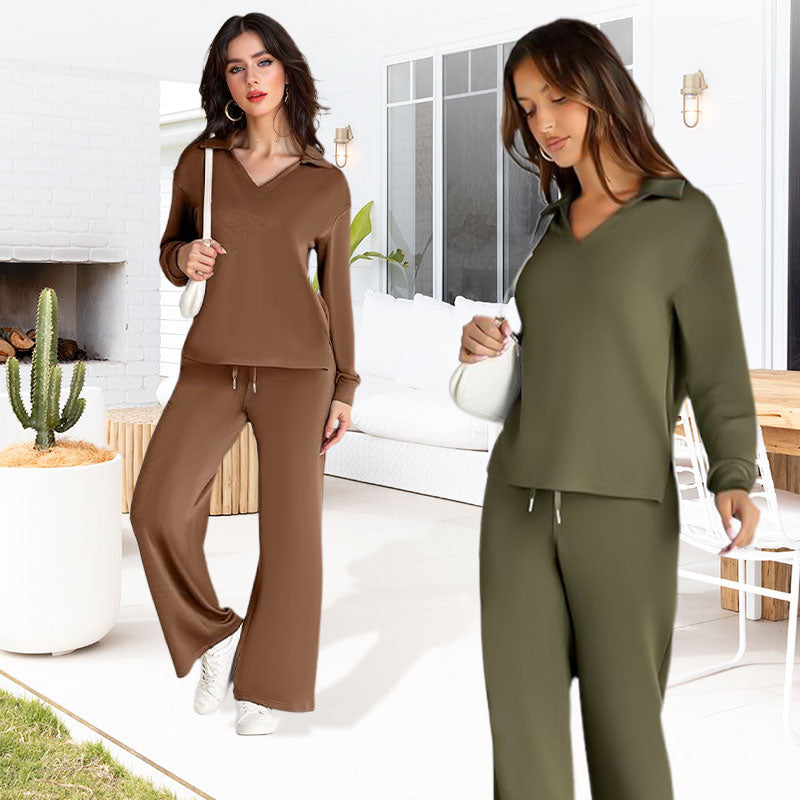 ⏳ Het erbjudande! |💖Dam Tvådelat Set med Långärmad Tröja & Vida Byxor – Elegant Casual Lounge Outfit