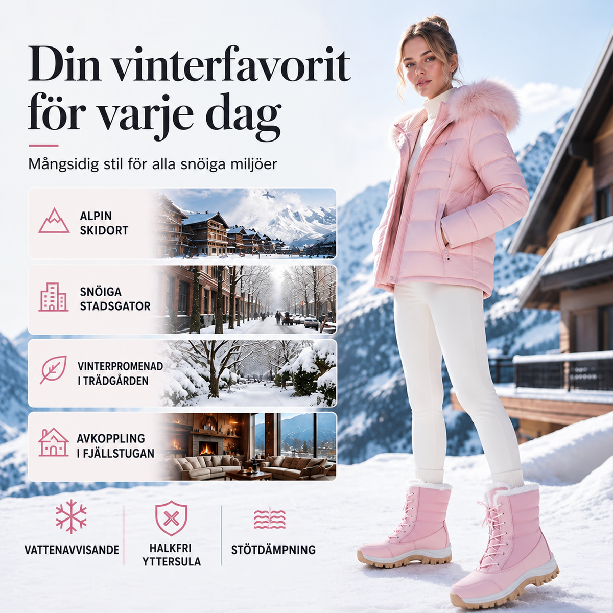 👢 Varmfodrade snökängor för dam – mellanhöga med snörning och greppvänlig sula❄️