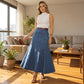 💃 A-linjeformad maxikjol i denim – ger en längre och smalare silhuett