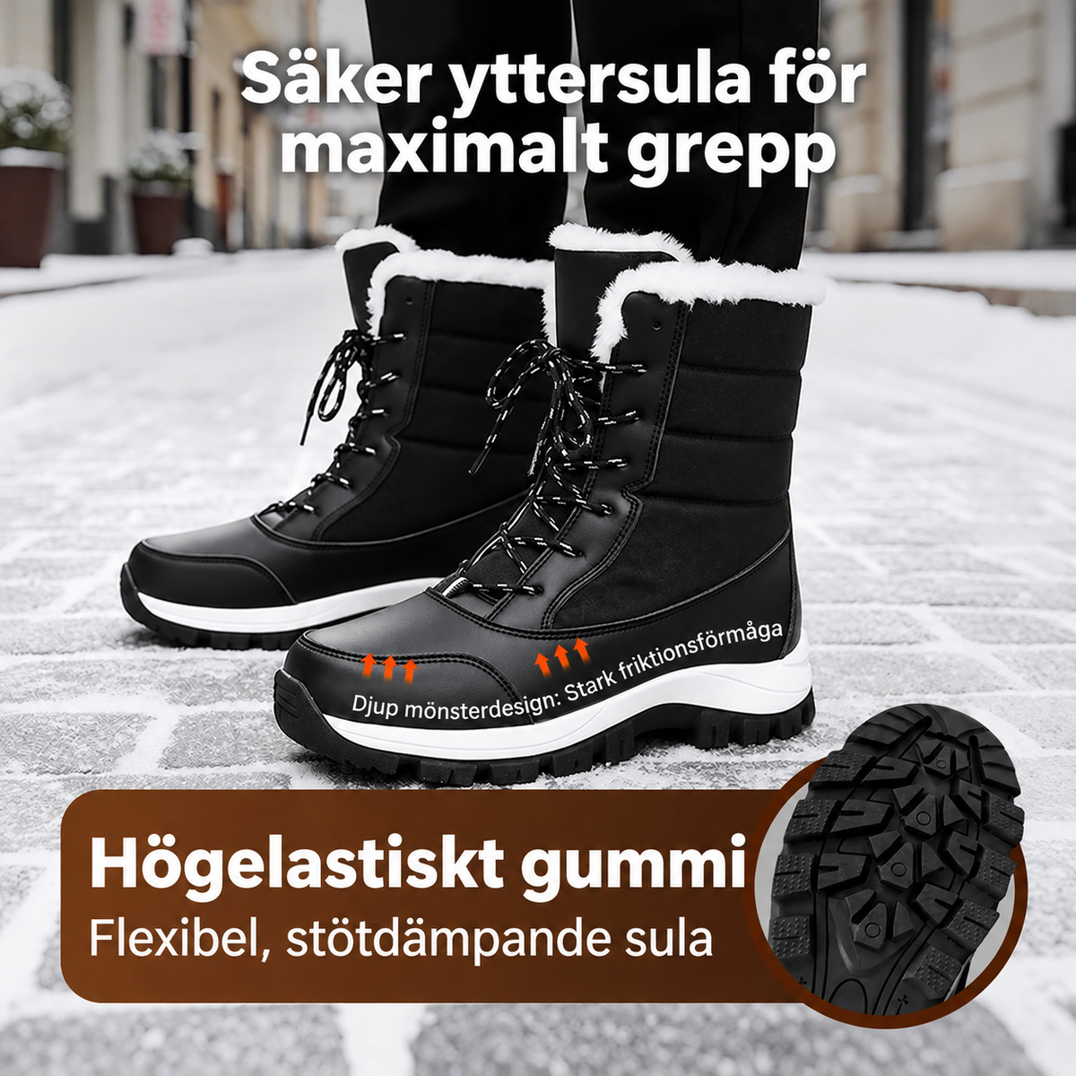 👢 Varmfodrade snökängor för dam – mellanhöga med snörning och greppvänlig sula❄️