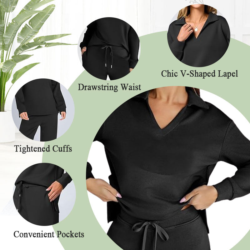 ⏳ Het erbjudande! |💖Dam Tvådelat Set med Långärmad Tröja & Vida Byxor – Elegant Casual Lounge Outfit