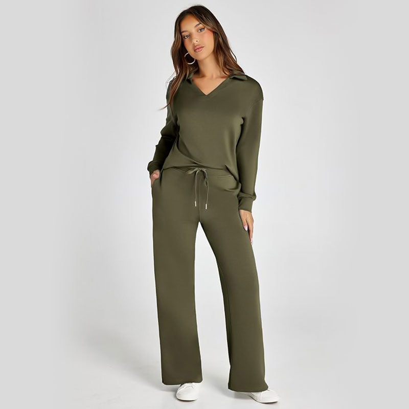 ⏳ Het erbjudande! |💖Dam Tvådelat Set med Långärmad Tröja & Vida Byxor – Elegant Casual Lounge Outfit
