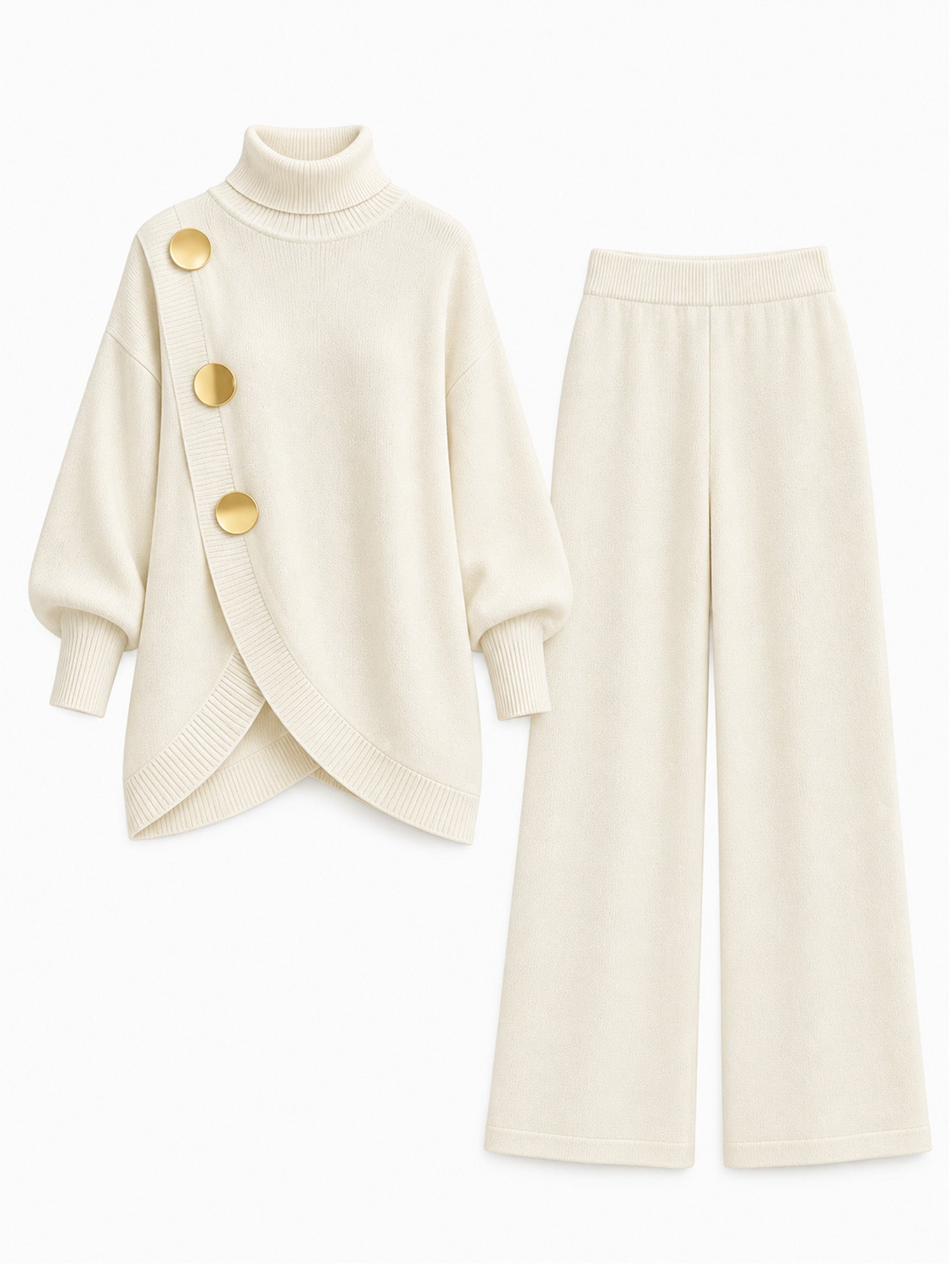 🛍️ Specialerbjudande ✨ Elegant set med damtröja med hög hals och byxor med vida ben – bekväm passform och elegant look