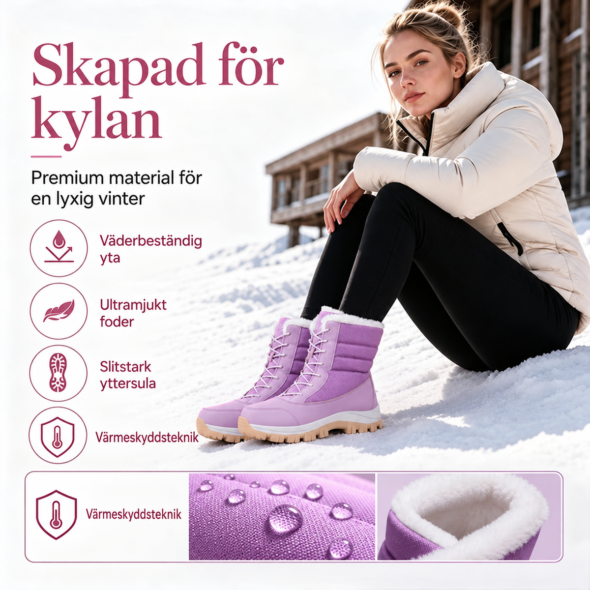 👢 Varmfodrade snökängor för dam – mellanhöga med snörning och greppvänlig sula❄️