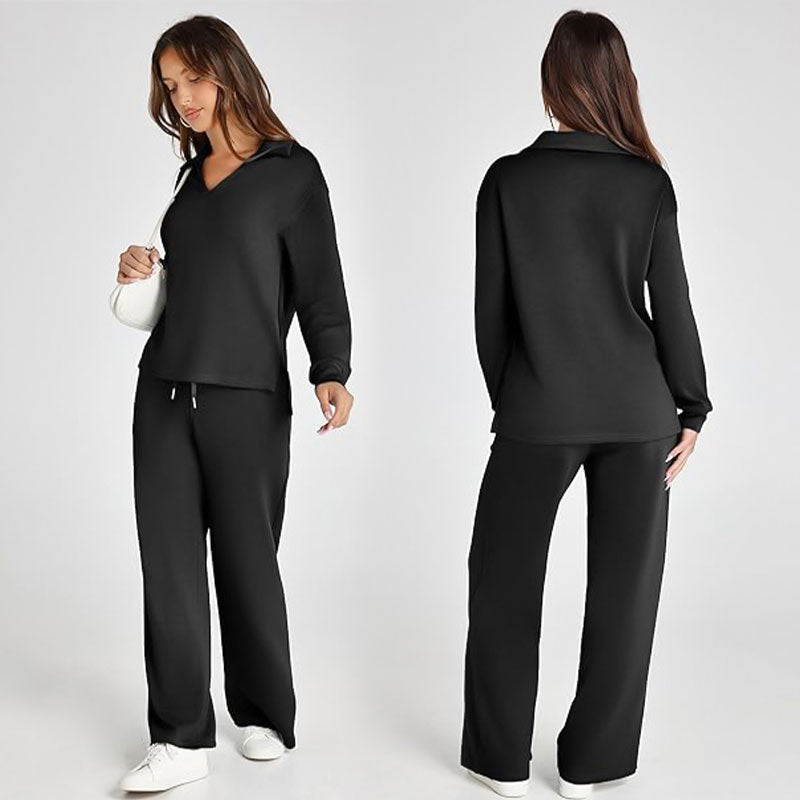 ⏳ Het erbjudande! |💖Dam Tvådelat Set med Långärmad Tröja & Vida Byxor – Elegant Casual Lounge Outfit