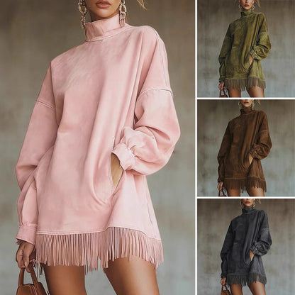🍂Höstens exklusiva erbjudande|Dam Långärmad Fransklänning – Oversized Höstklänning med Mjuk Komfort och Elegant Stil