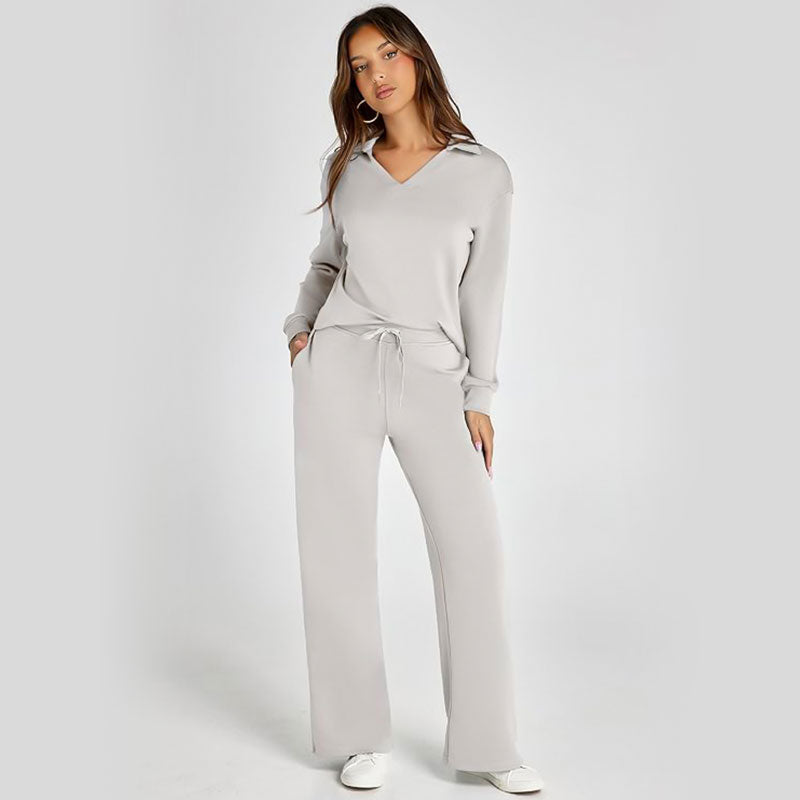 ⏳ Het erbjudande! |💖Dam Tvådelat Set med Långärmad Tröja & Vida Byxor – Elegant Casual Lounge Outfit