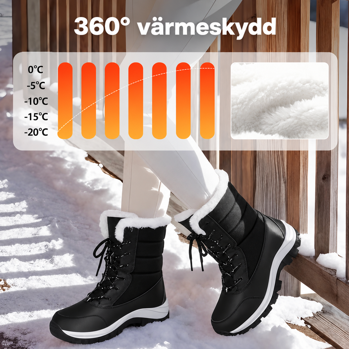 👢 Varmfodrade snökängor för dam – mellanhöga med snörning och greppvänlig sula❄️