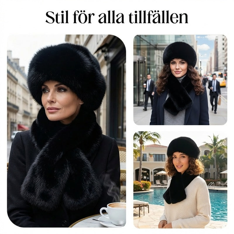 ❄️ Fluffig Vintermössa Dam med Matchande Halsduk – Mjukt Vinterset