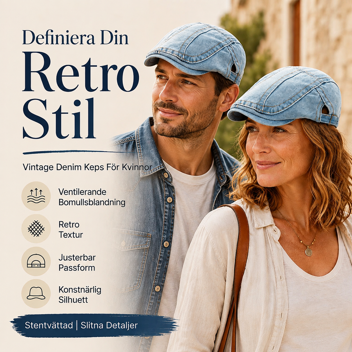 Unisex Vintage Flat Cap i Denimstil – Klassisk Baskerkeps med Retro Look & Komfortabel Passform