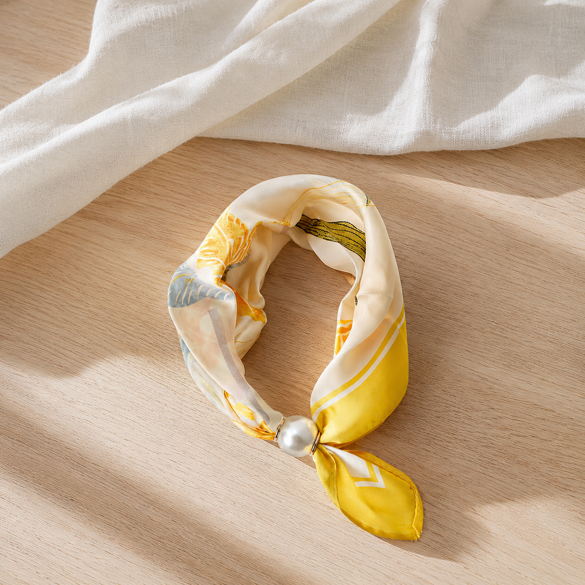 🌸Mjuk scarf med magnetiskt pärlspänne | Ingen knut behövs – enkel elegans på några sekunder