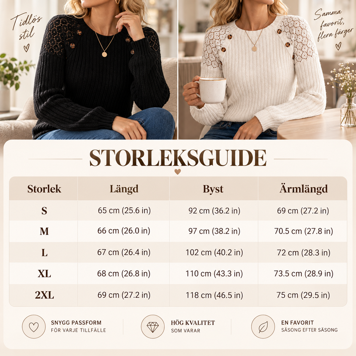Nyhet✨ 🌸 Elegant Stickad Tröja Dam – Mjuk Komfort med Spetsdetaljer och Feminin Stil