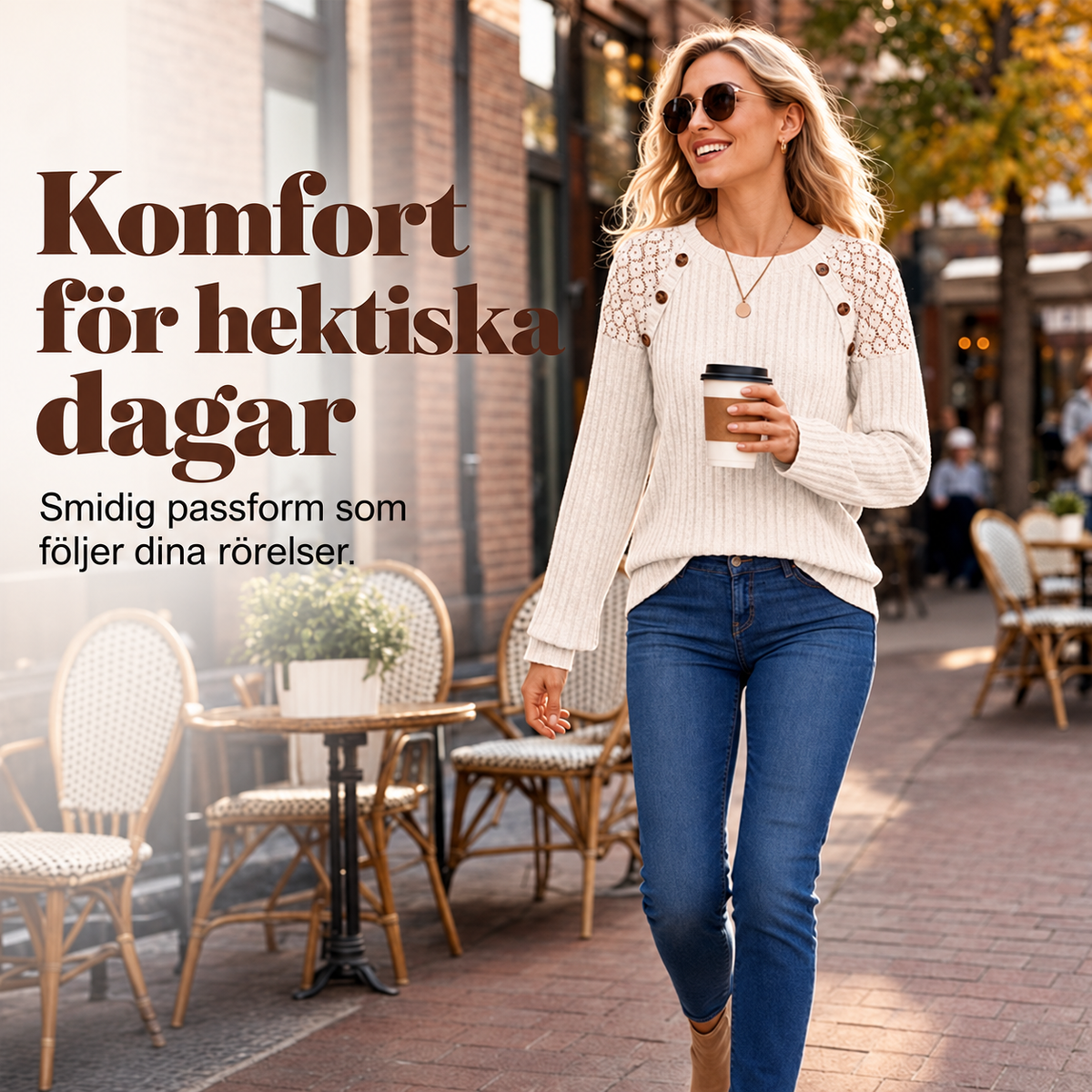 Nyhet✨ 🌸 Elegant Stickad Tröja Dam – Mjuk Komfort med Spetsdetaljer och Feminin Stil