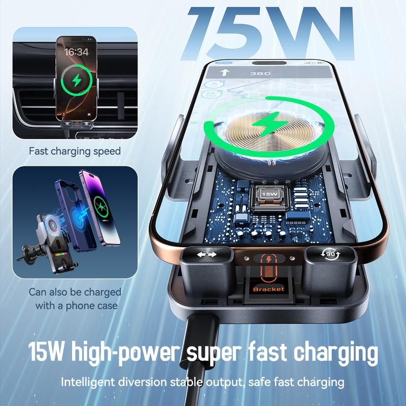 🚗📱 2-in-1 Car Phone Holder & Wireless Charger – 360° Rotation, Strong Grip & Fast Charging 🔋