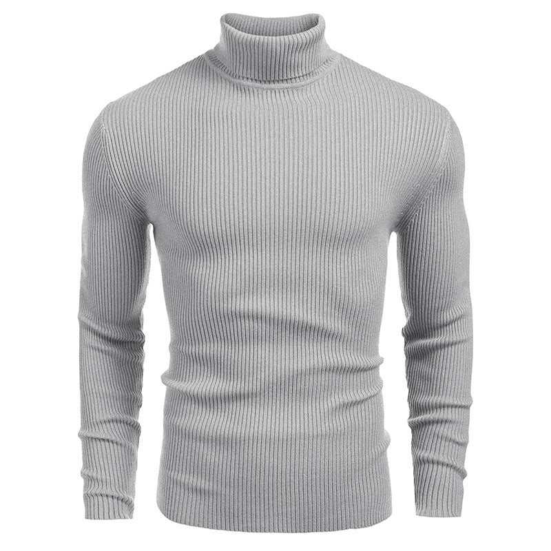 Vinterstickad Polotröja Herr – Ribbstickad Turtleneck Tröja med Långa Ärmar