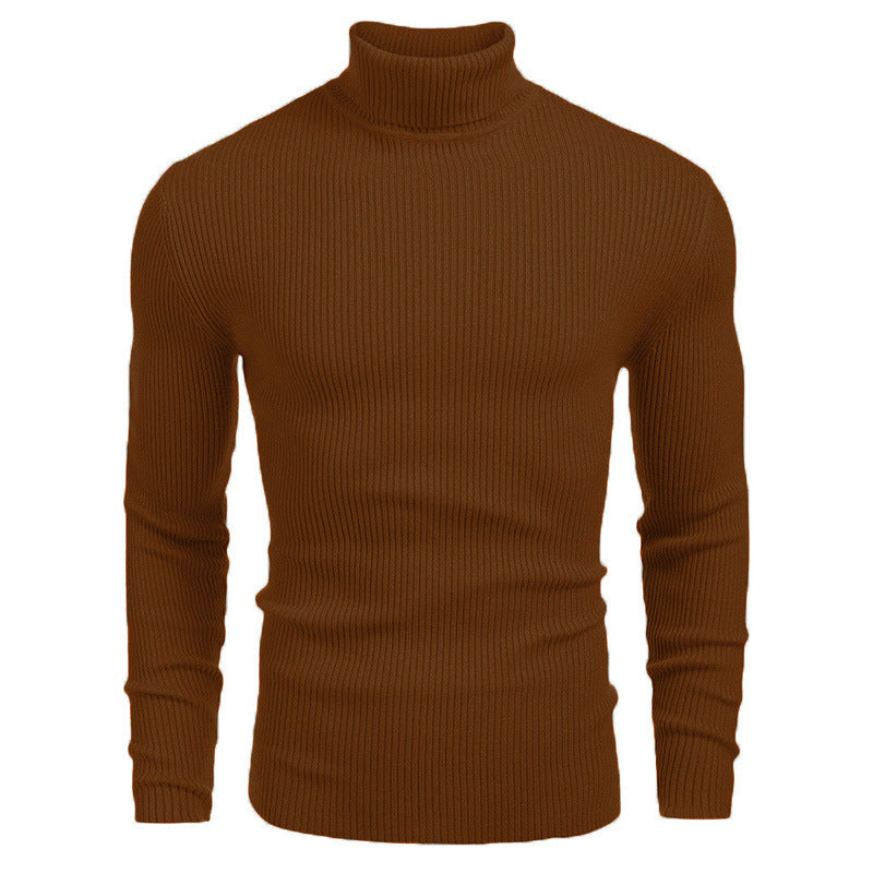 Vinterstickad Polotröja Herr – Ribbstickad Turtleneck Tröja med Långa Ärmar