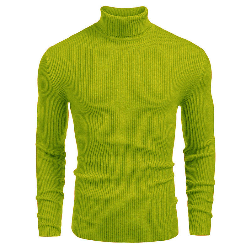Vinterstickad Polotröja Herr – Ribbstickad Turtleneck Tröja med Långa Ärmar