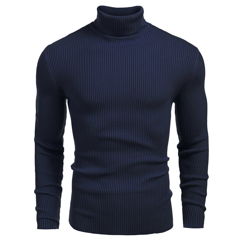 Vinterstickad Polotröja Herr – Ribbstickad Turtleneck Tröja med Långa Ärmar