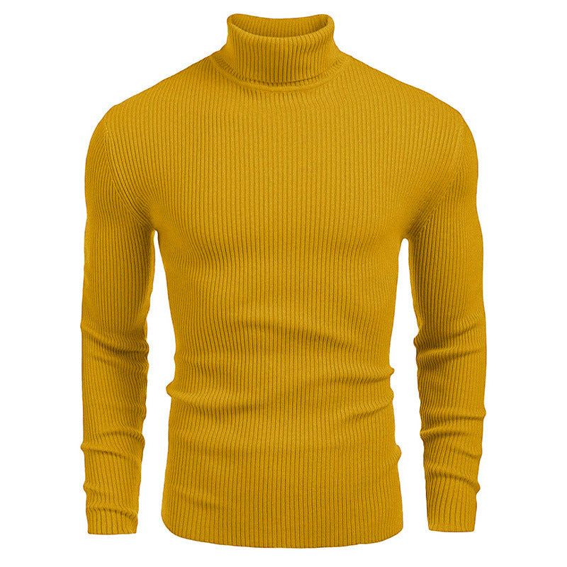 Vinterstickad Polotröja Herr – Ribbstickad Turtleneck Tröja med Långa Ärmar