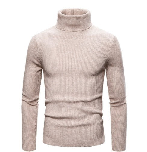 Vinterstickad Polotröja Herr – Ribbstickad Turtleneck Tröja med Långa Ärmar