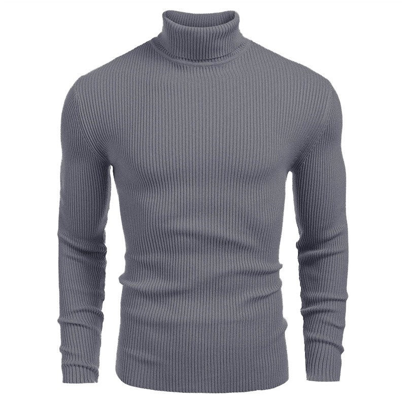 Vinterstickad Polotröja Herr – Ribbstickad Turtleneck Tröja med Långa Ärmar