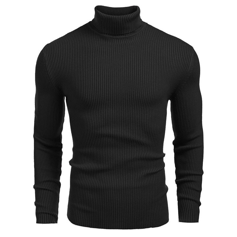 Vinterstickad Polotröja Herr – Ribbstickad Turtleneck Tröja med Långa Ärmar