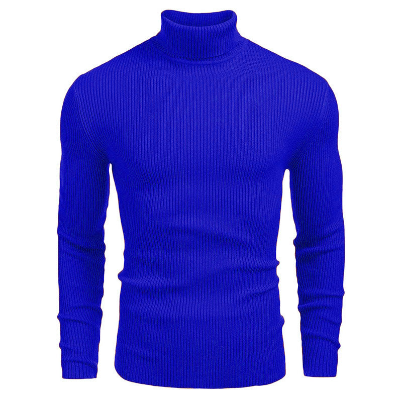 Vinterstickad Polotröja Herr – Ribbstickad Turtleneck Tröja med Långa Ärmar