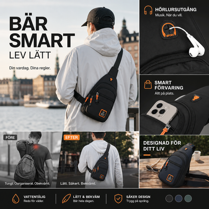 ⏰️50% Rabatt – Endast denna vecka!🎒✨ Vattentät crossbody-väska med flera fickor – smart förvaring, justerbar rem, hörlursuttag 🌧️