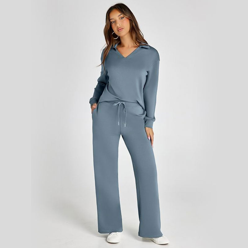 ⏳ Het erbjudande! |💖Dam Tvådelat Set med Långärmad Tröja & Vida Byxor – Elegant Casual Lounge Outfit