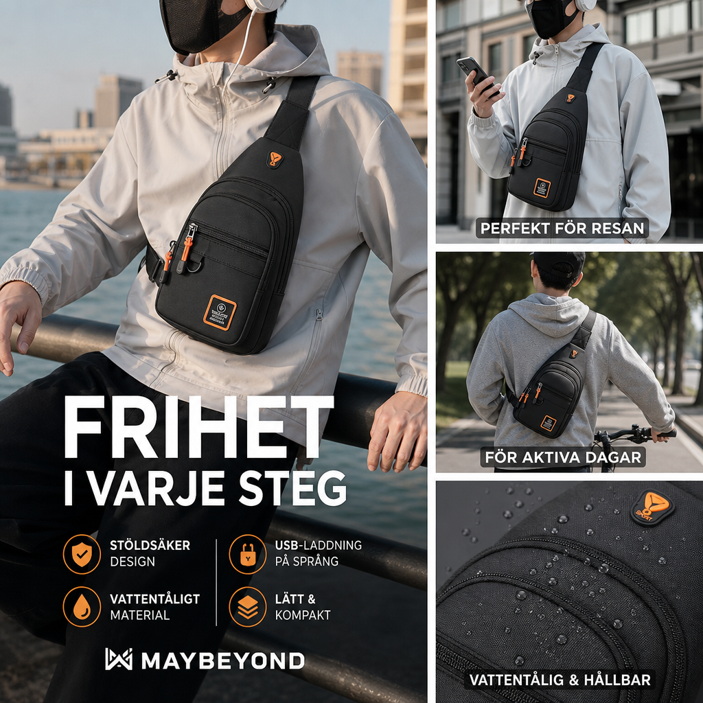 ⏰️50% Rabatt – Endast denna vecka!🎒✨ Vattentät crossbody-väska med flera fickor – smart förvaring, justerbar rem, hörlursuttag 🌧️