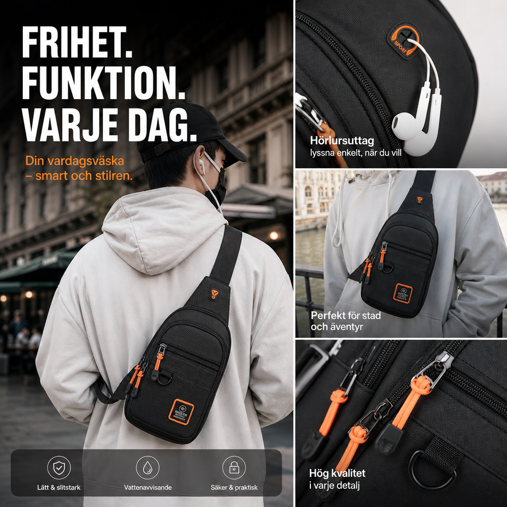 ⏰️50% Rabatt – Endast denna vecka!🎒✨ Vattentät crossbody-väska med flera fickor – smart förvaring, justerbar rem, hörlursuttag 🌧️