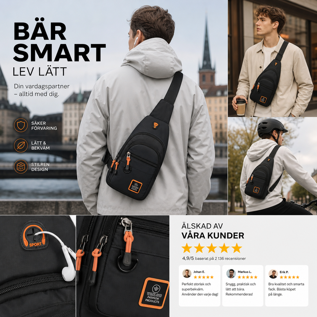 ⏰️50% Rabatt – Endast denna vecka!🎒✨ Vattentät crossbody-väska med flera fickor – smart förvaring, justerbar rem, hörlursuttag 🌧️