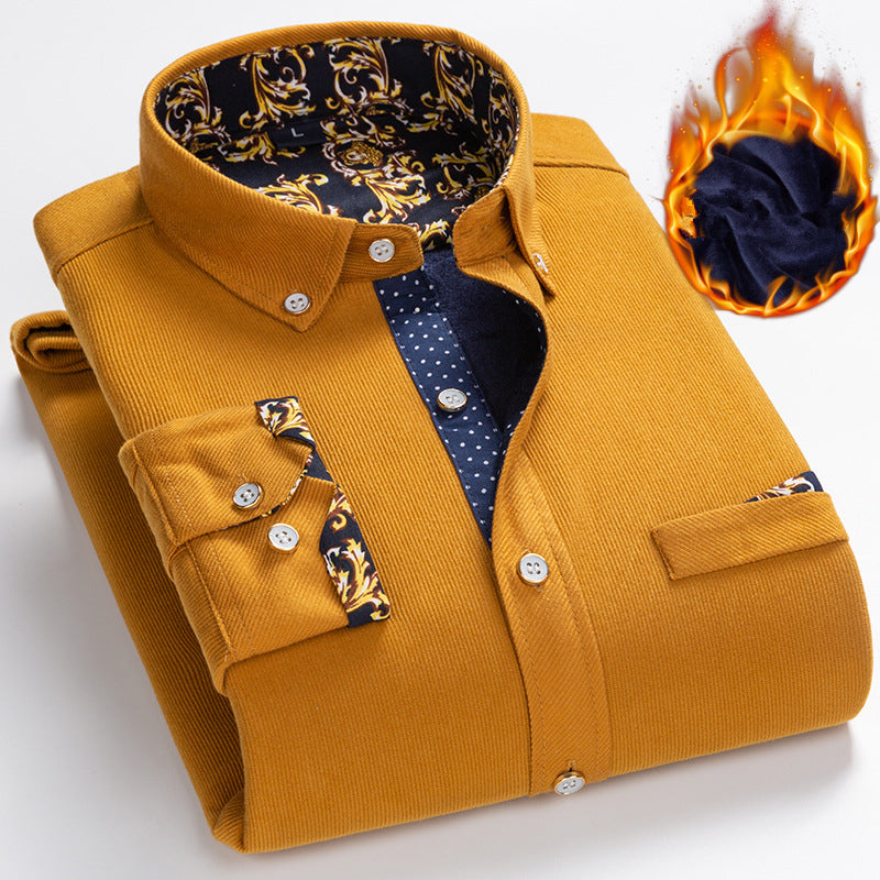 👔 57% RABATT NU! ✨ Herr Corduroyskjorta med Fleecefoder - Klassisk Snickarbyssnitt med Optimal Värme för Kallt Väder ❄️🛒