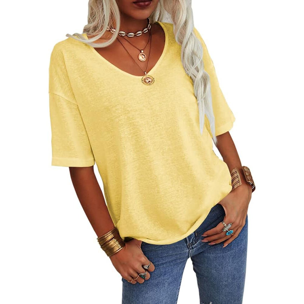 🔥Women's Solid Color V-Neck T-shirt