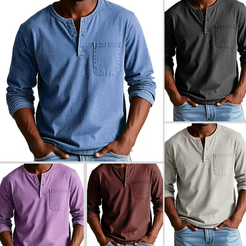 👔 50% RABATT! 🔥 Vintage Distressed Pocket Långärmad Skjorta för Herr – Unik Åldrad Look, Bekvämt Bomullstyg & Mångsidig Stil ✨