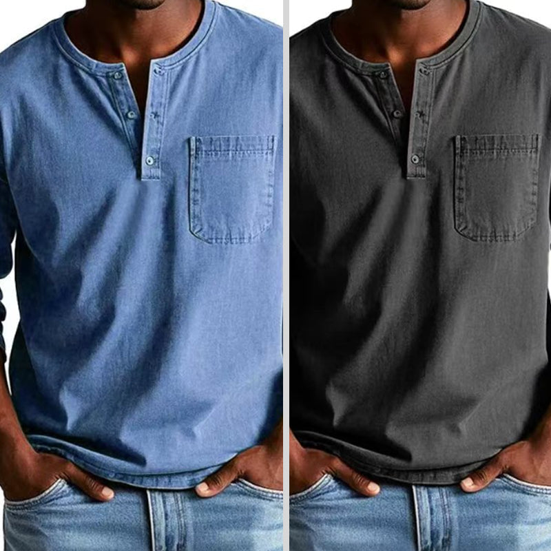 👔 50% RABATT! 🔥 Vintage Distressed Pocket Långärmad Skjorta för Herr – Unik Åldrad Look, Bekvämt Bomullstyg & Mångsidig Stil ✨