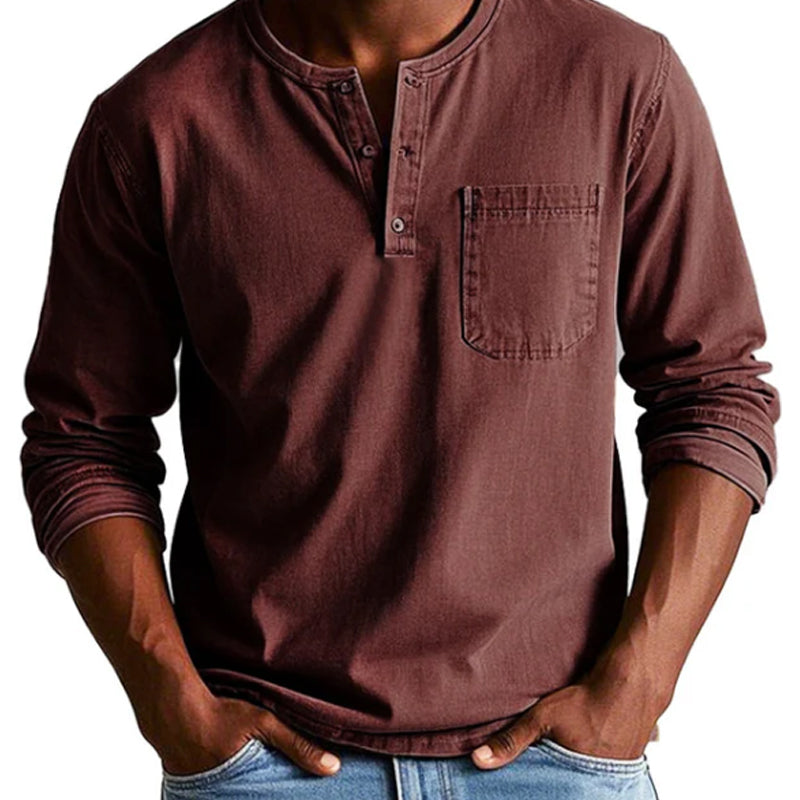 👔 50% RABATT! 🔥 Vintage Distressed Pocket Långärmad Skjorta för Herr – Unik Åldrad Look, Bekvämt Bomullstyg & Mångsidig Stil ✨