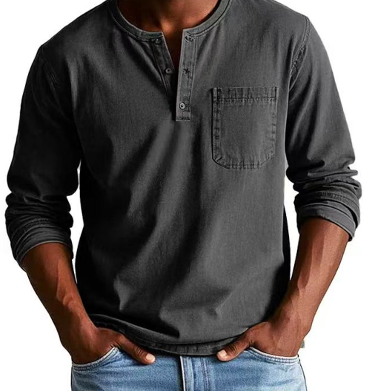 👔 50% RABATT! 🔥 Vintage Distressed Pocket Långärmad Skjorta för Herr – Unik Åldrad Look, Bekvämt Bomullstyg & Mångsidig Stil ✨