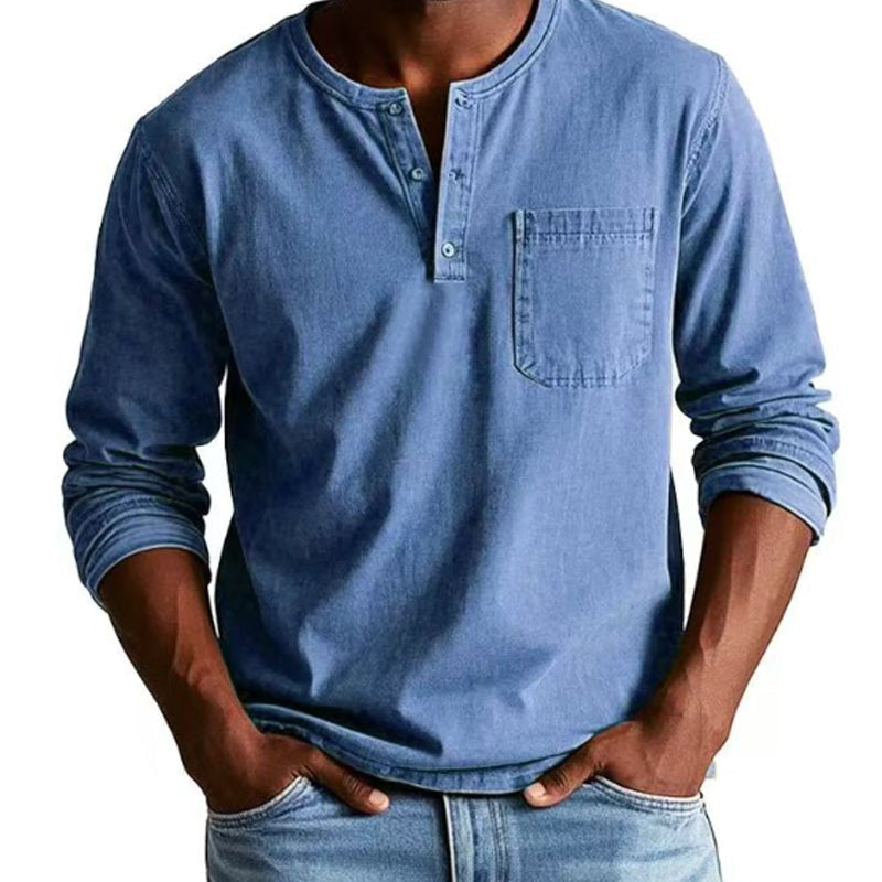 👔 50% RABATT! 🔥 Vintage Distressed Pocket Långärmad Skjorta för Herr – Unik Åldrad Look, Bekvämt Bomullstyg & Mångsidig Stil ✨